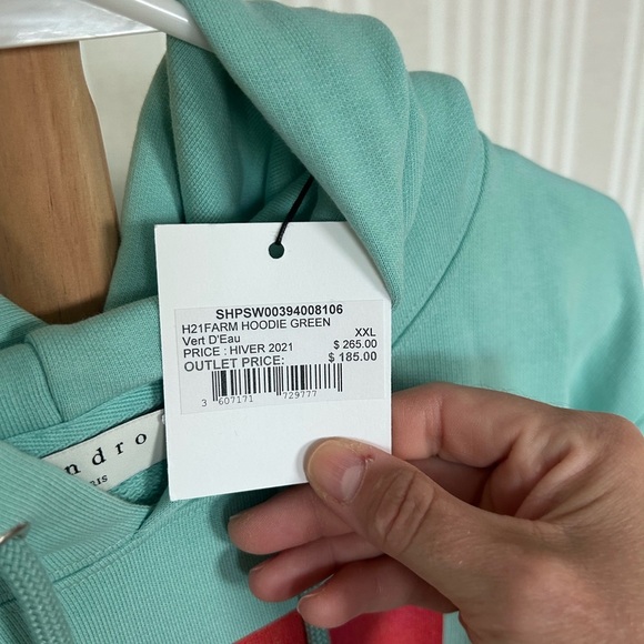 Sandro 100% Organic Cotton Dog + Duck Print Hoodie Authentic Size XXL Turquoise - Picture 9 of 14